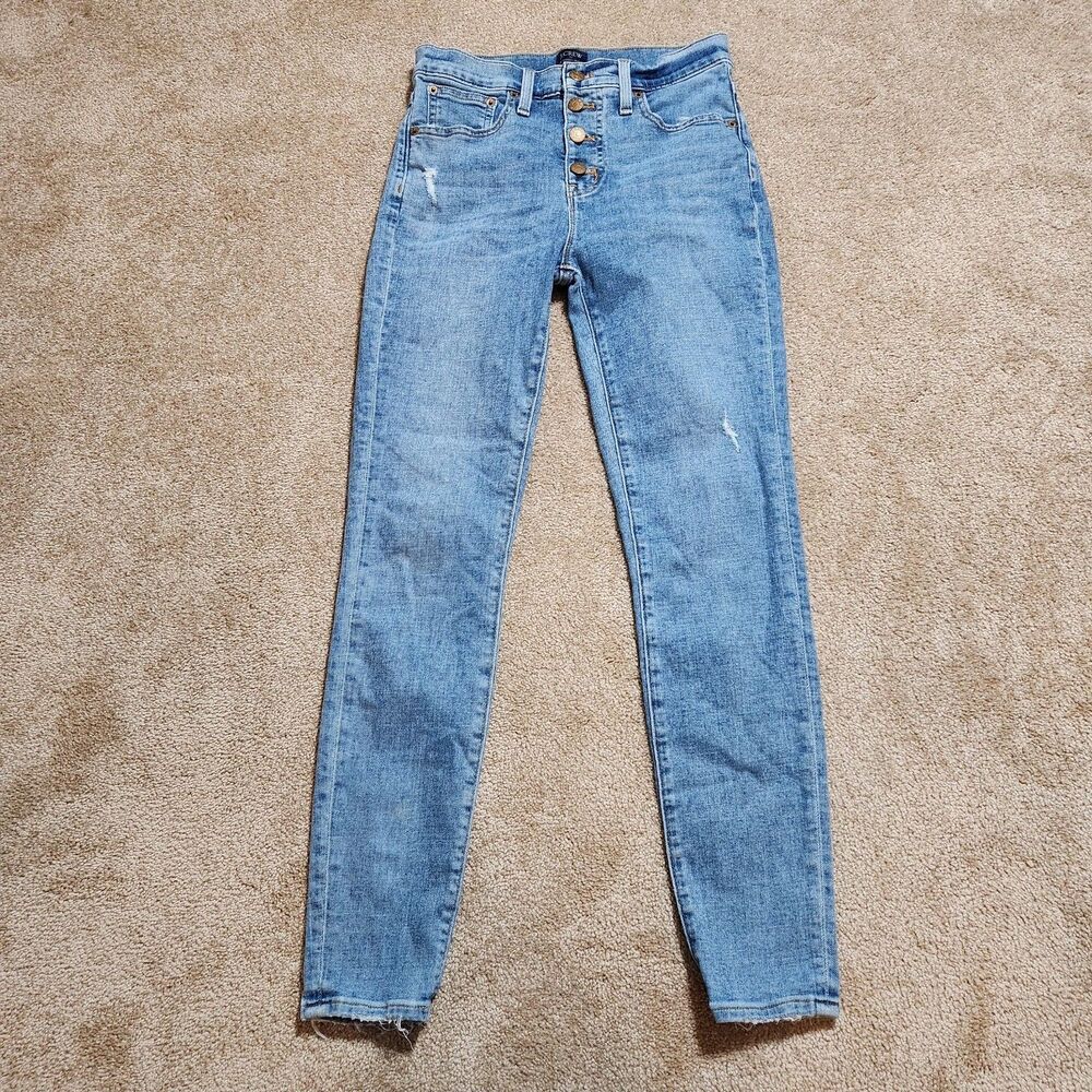 J. Crew Jeans Women 26 10" High Rise Skinny Straight Leg Button Fly Distressed